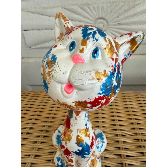 Vintage MCM Ceramic Nodder Bobber Head Cat Kitty Spatter Painted - Picture 7 of 10